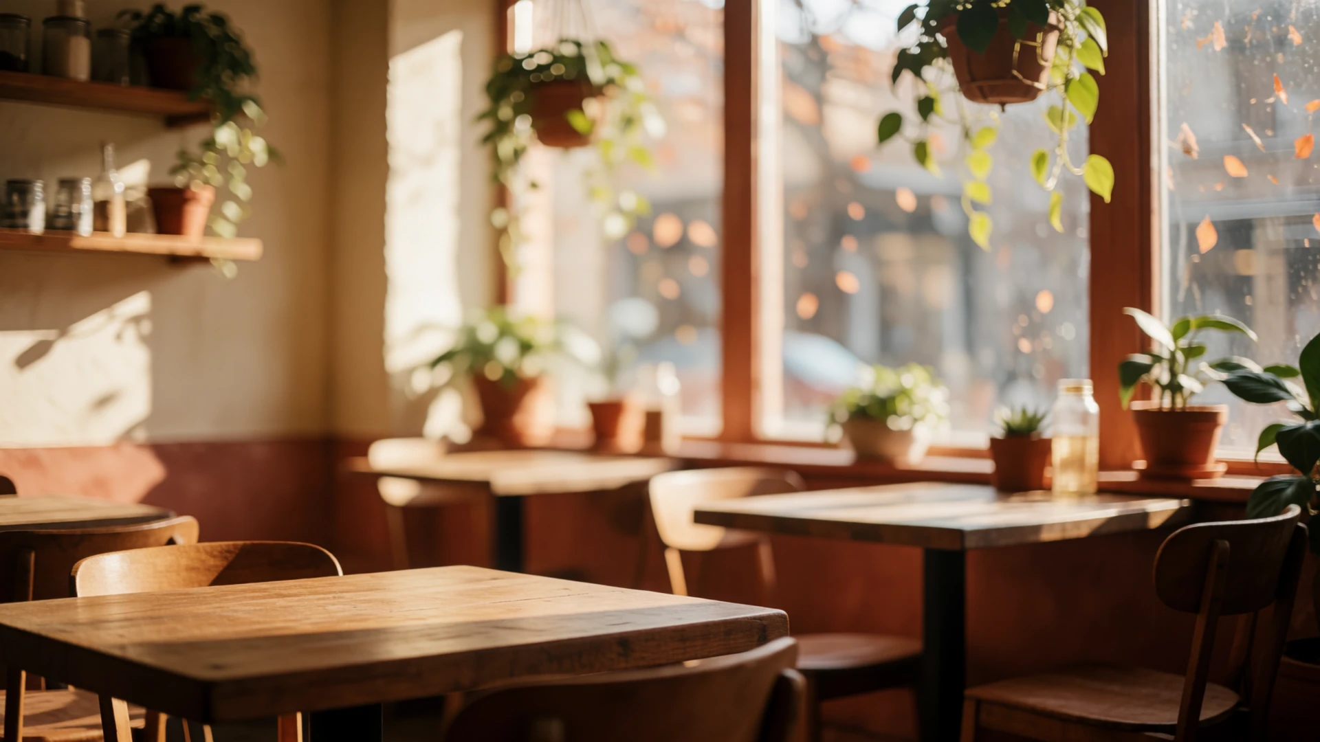 Warm coffee shop interior with afternoon sunlight, representing a comfortable space for accessible dating profile creation
