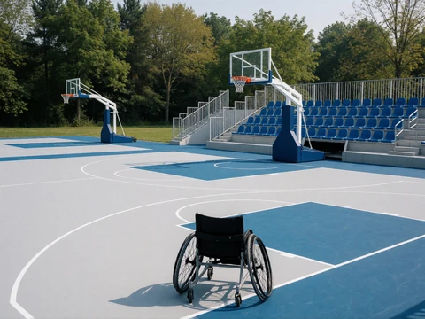 An adaptive sports court with a smooth surface and accessible seating, representing active accessible date ideas
