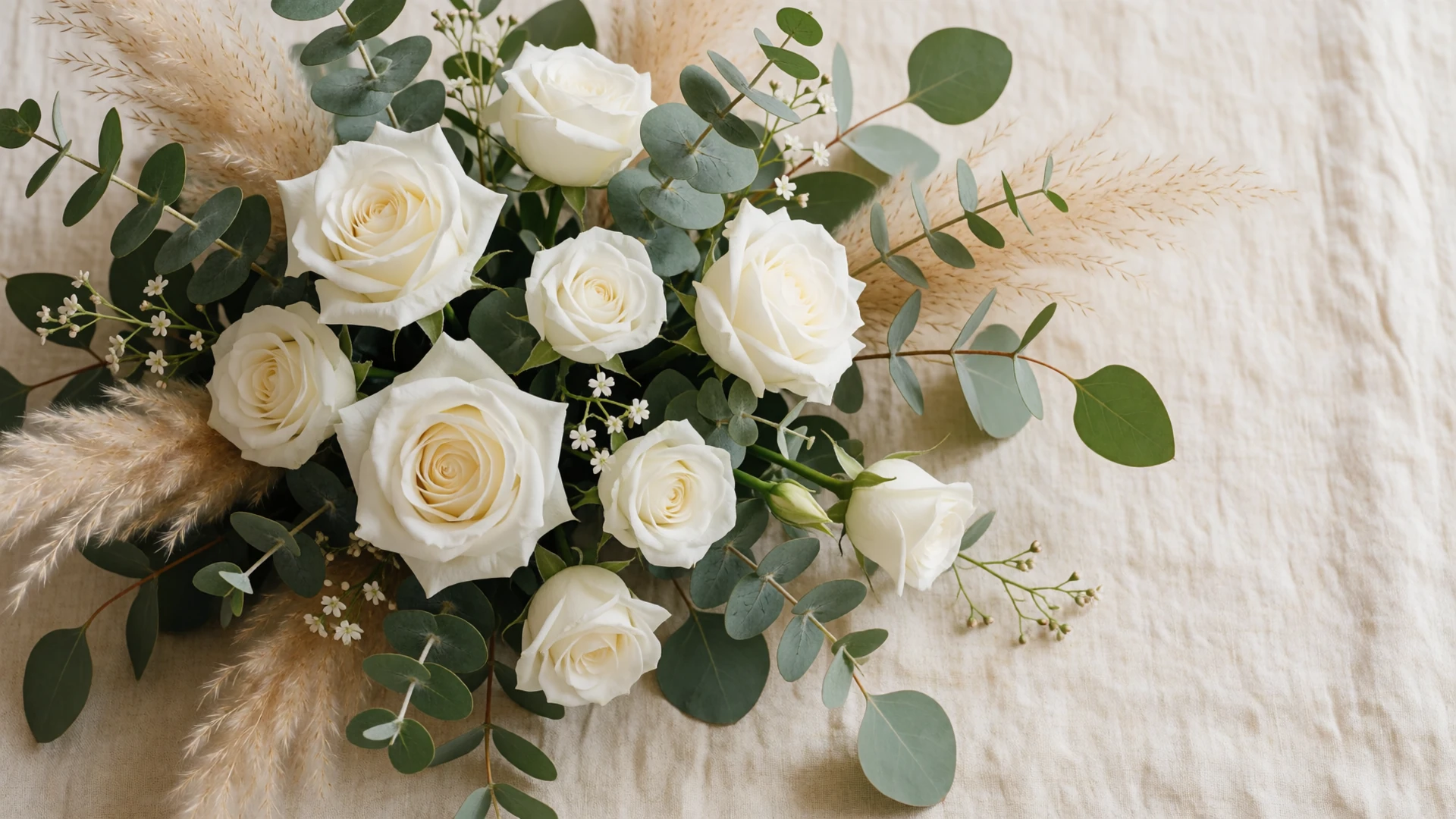 Elegant white and sage green floral arrangement on a cream background, representing accessible disability wedding planning decor