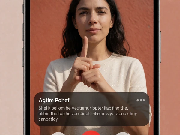 Video chat interface with live captions overlay and ASL-friendly framing on LimitlessLove deaf dating app