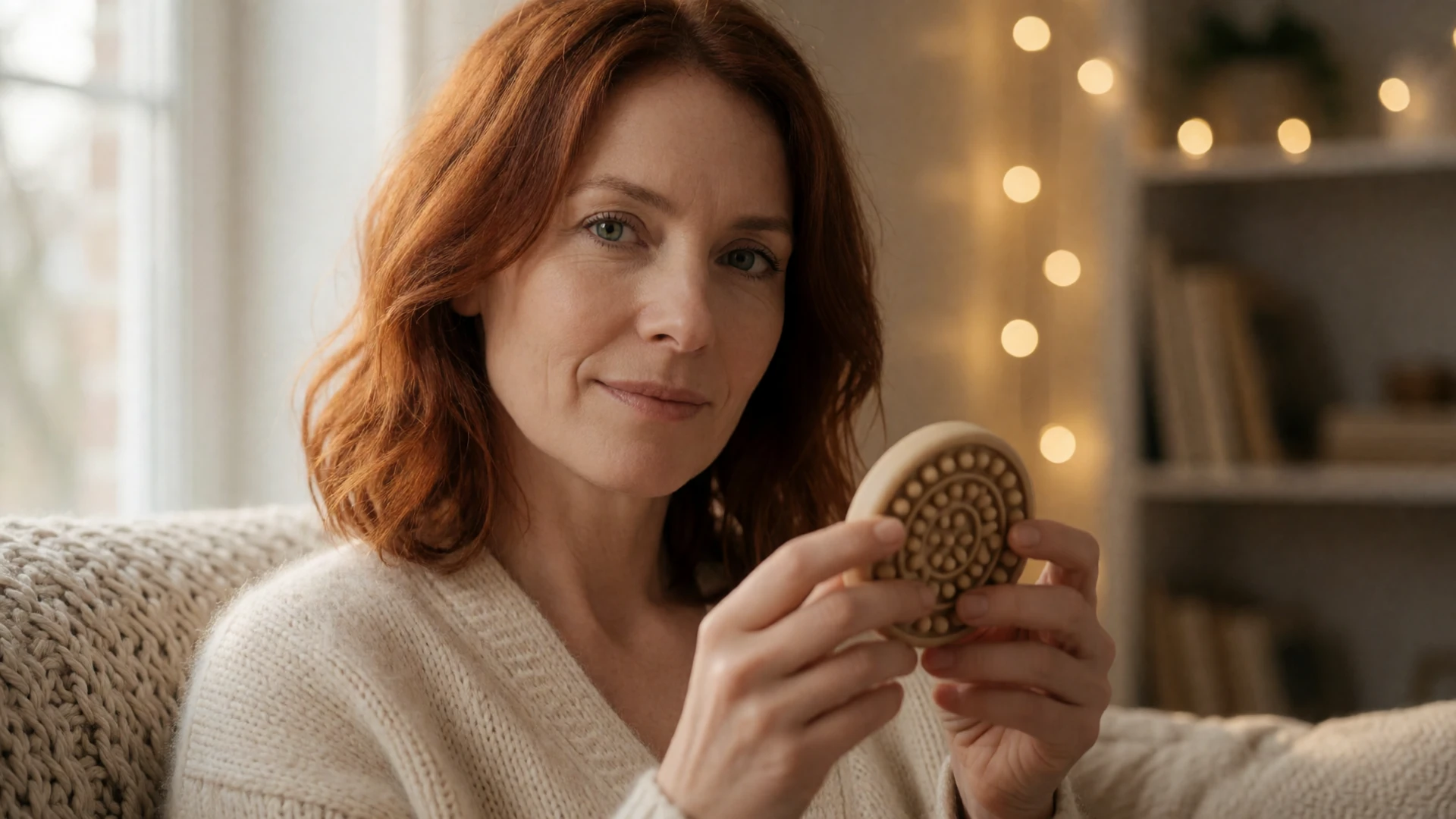 Autistic adult holding a sensory fidget toy in a cozy living room, representing neurodivergent dating on LimitlessLove