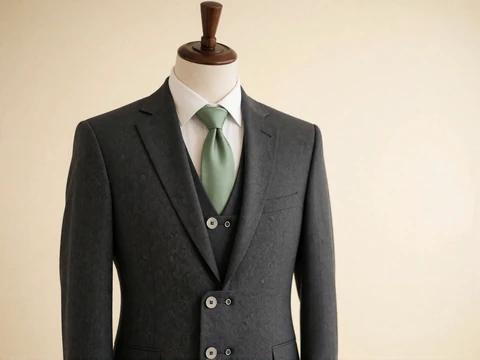 A charcoal adaptive wedding suit with magnetic button closures, designed for easy dressing